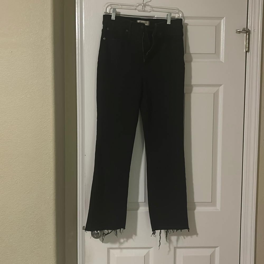 Madewell Jeans Denim Cali Demi Boot‎ Black Wash frayed hem size 28